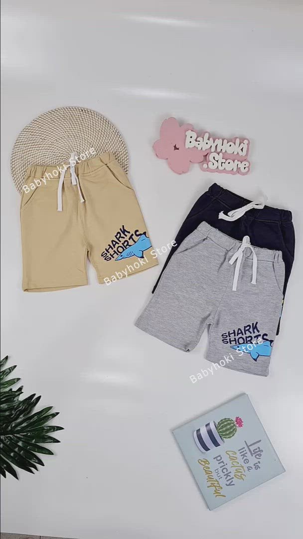 [370120-LIGHT GRAY] - Celana Santai Anak Import / Celana Pendek Anak - Motif Shark Shorts