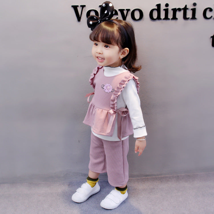 [340127] - Setelan Kaos 3 In 1 Fashion Anak Perempuan - Motif Tassel Flower