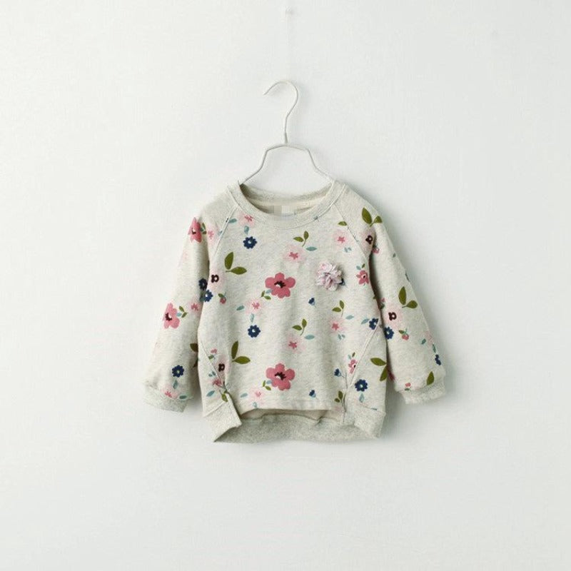 [363292] - Atasan Sweater Anak Perempuan Import - Motif Flower Leaf