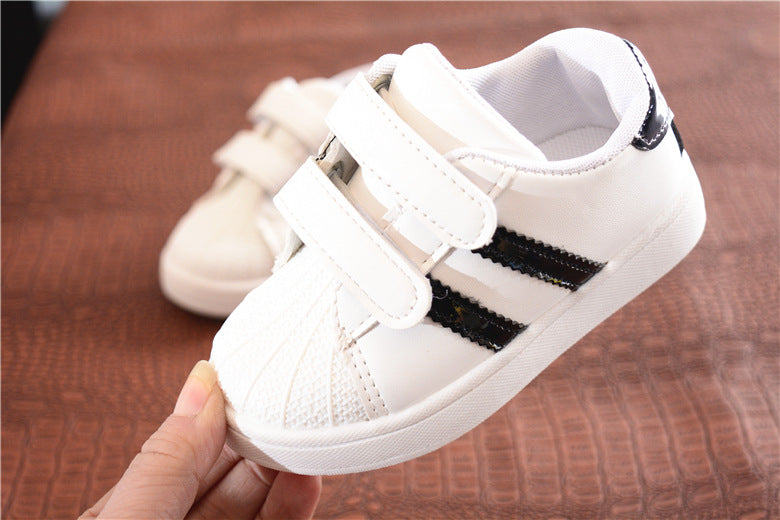 [343192] - Sepatu Kets Sneakers Perekat Kasual Import Anak Cowok - Motif Two Strip