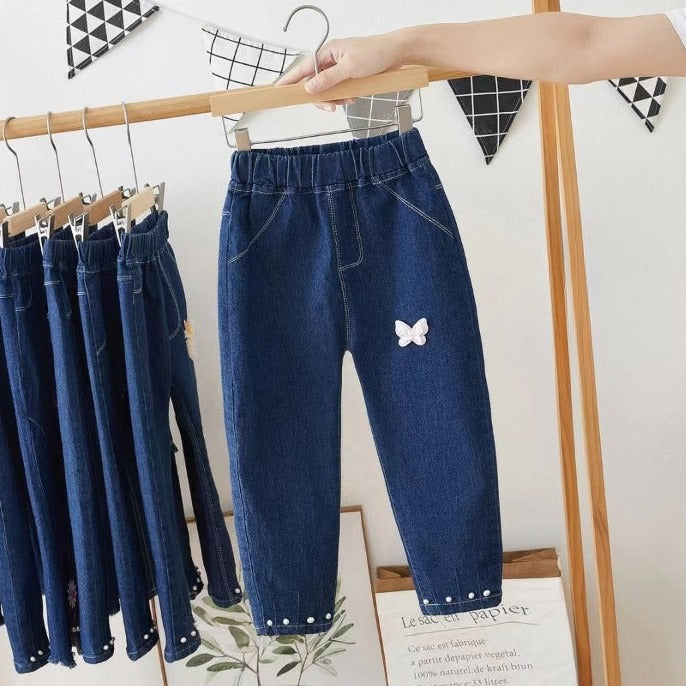[001424] - Bawahan Celana Panjang Jeans Anak Perempuan - Motif Pearl Butterfly