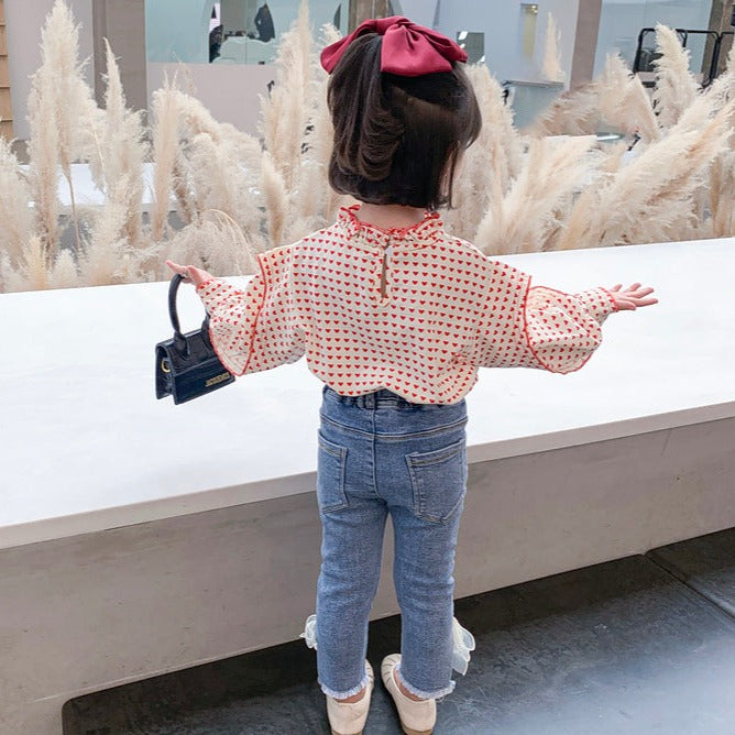 [363470] - Setelan Blouse Celana Panjang Jeans Pensil Rawis Anak Perempuan - Motif Multiple Love