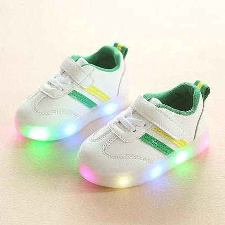 [343124-GREEN YELLOW] - Sepatu Lampu Anak / Sepatu Kets Import - Motif Two Color Lines