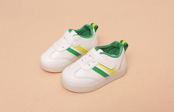 [343124-GREEN YELLOW] - Sepatu Lampu Anak / Sepatu Kets Import - Motif Two Color Lines