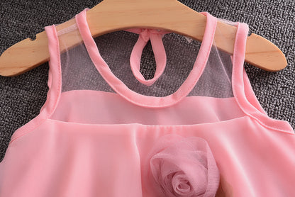 [340247] - Dress Mutiara Lengan Kutung Import Anak Perempuan - Motif Flower Plain