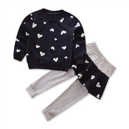 [356132-NAVY] - Setelan Sweater Trendi Anak Import - Motif Sweet Love