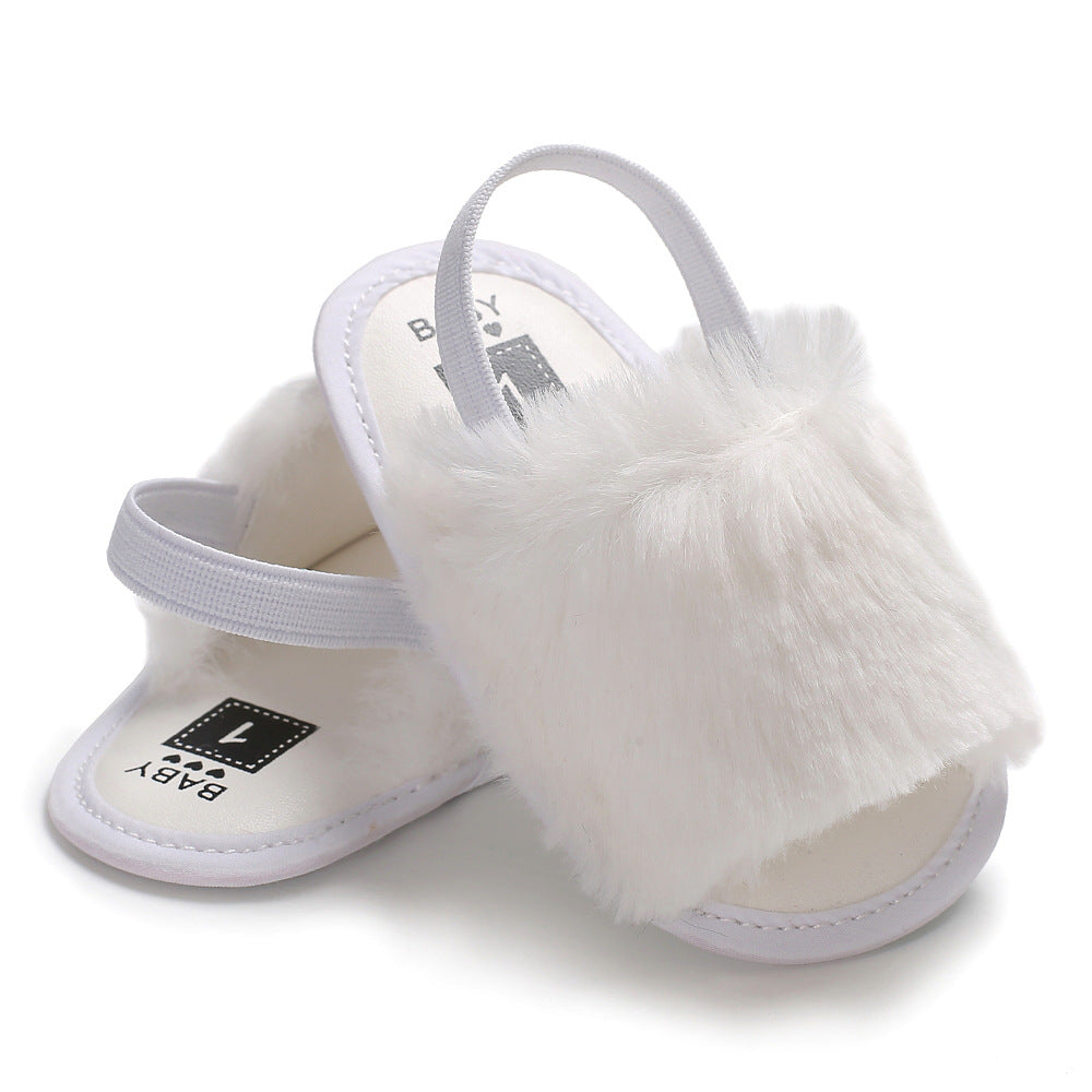 [105262-WHITE] - Sepatu Sandal Prewalker Bayi Import - Motif Soft Baby Fur