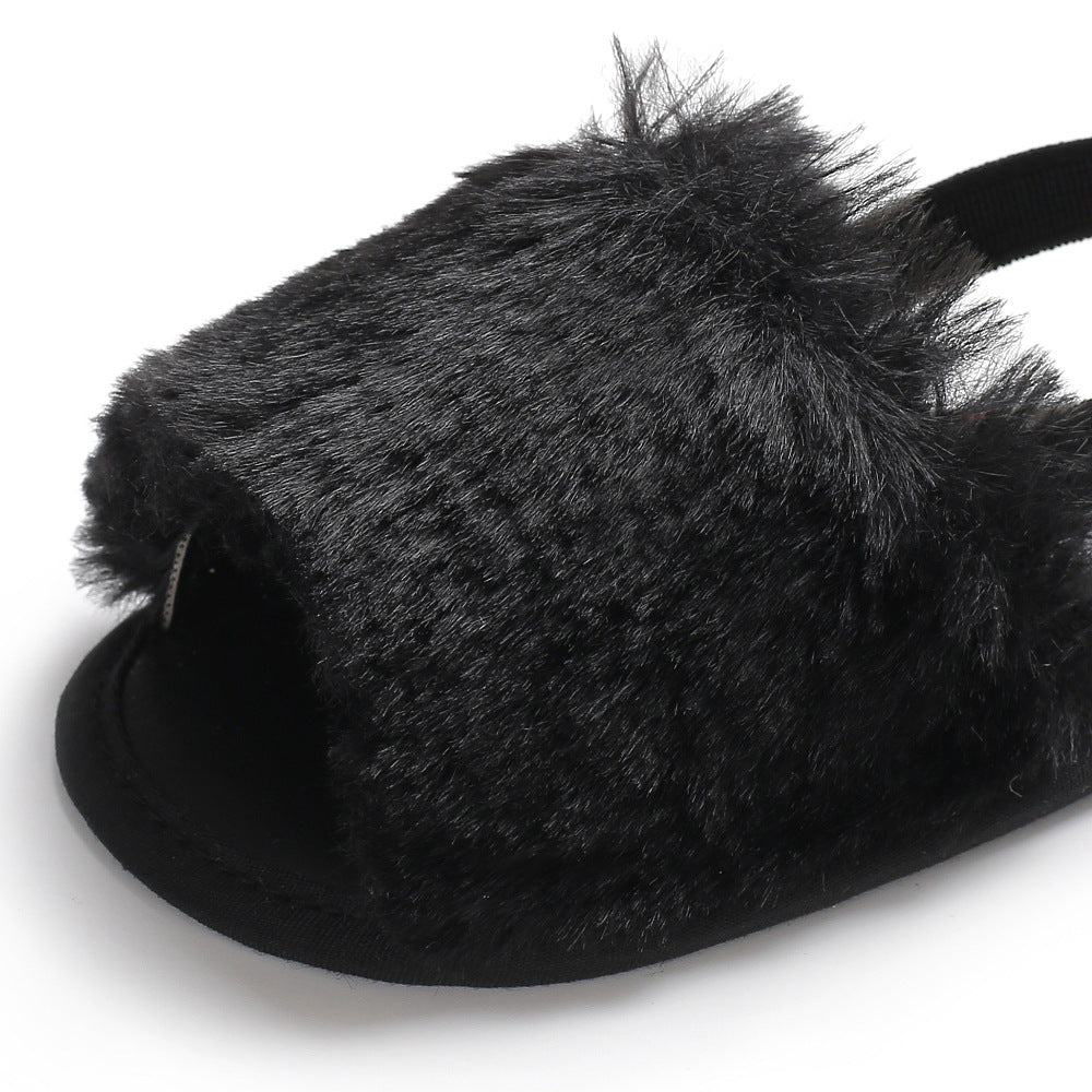 [105262-BLACK] - Sepatu Sandal Prewalker Bayi Import - Motif Soft Baby Fur