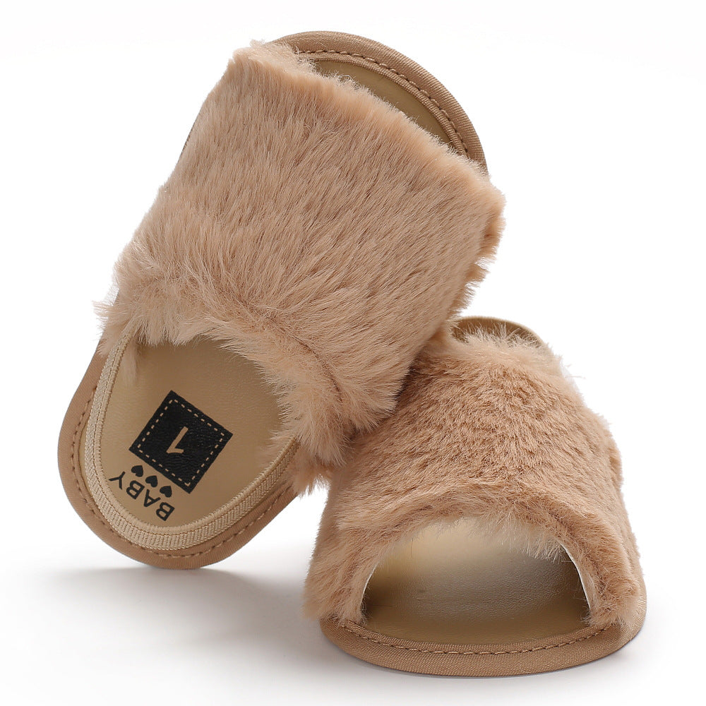 [105262-BROWN] - Sepatu Sandal Prewalker Bayi Import - Motif Soft Baby Fur