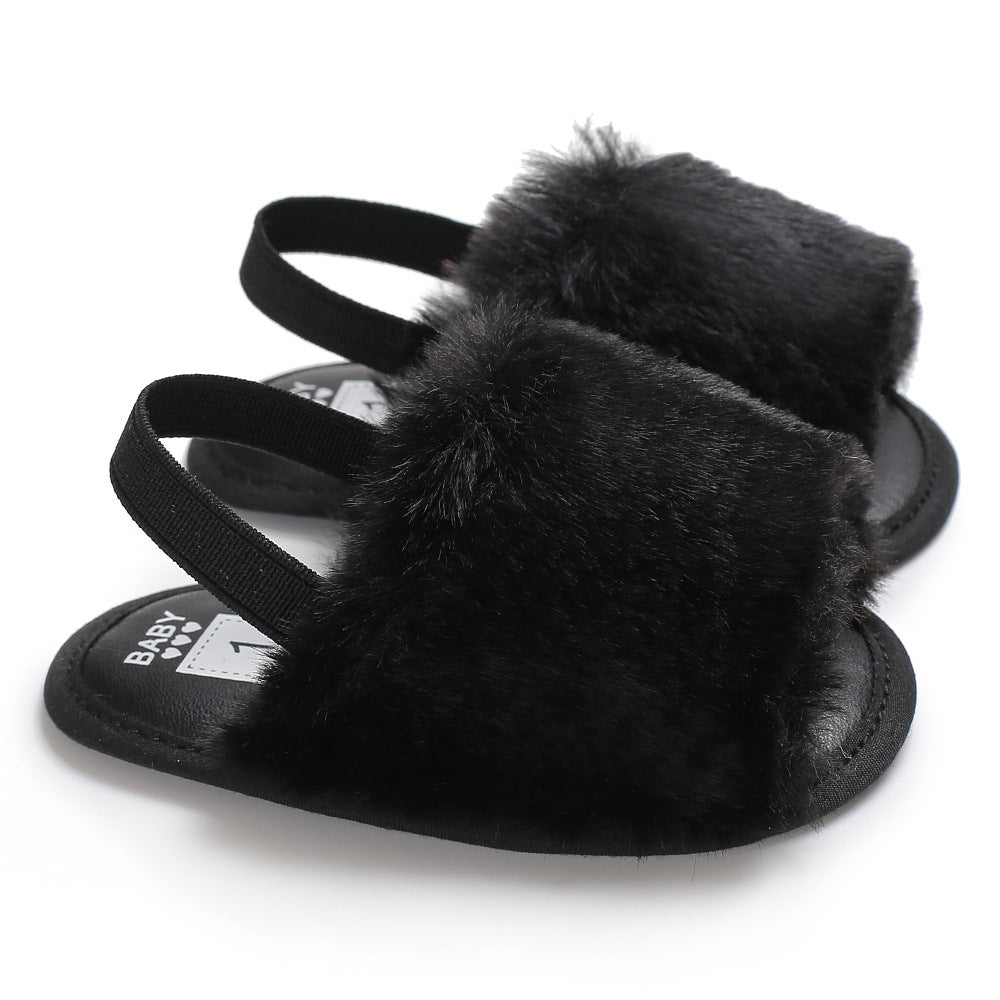 [105262-BLACK] - Sepatu Sandal Prewalker Bayi Import - Motif Soft Baby Fur