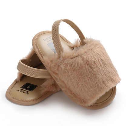 [105262-BROWN] - Sepatu Sandal Prewalker Bayi Import - Motif Soft Baby Fur