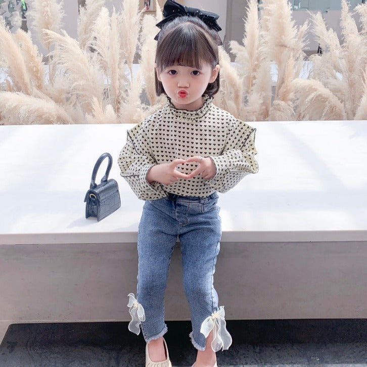 [363470] - Setelan Blouse Celana Panjang Jeans Pensil Rawis Anak Perempuan - Motif Multiple Love