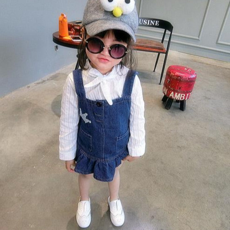 [507168] - Bawahan Jeans Overall Anak Perempuan - Motif Denim Crown
