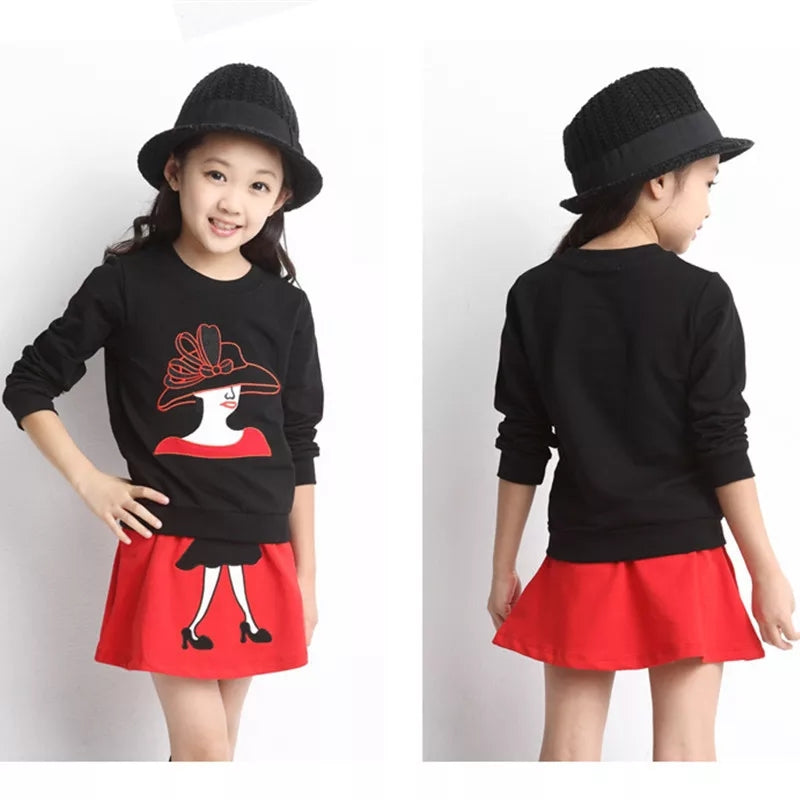 [356134-BLACK RED] - Setelan Fashion Anak Perempuan Import - Motif Sweet Miss