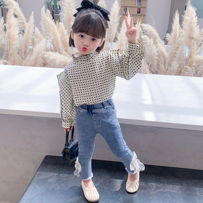 [363470] - Setelan Blouse Celana Panjang Jeans Pensil Rawis Anak Perempuan - Motif Multiple Love