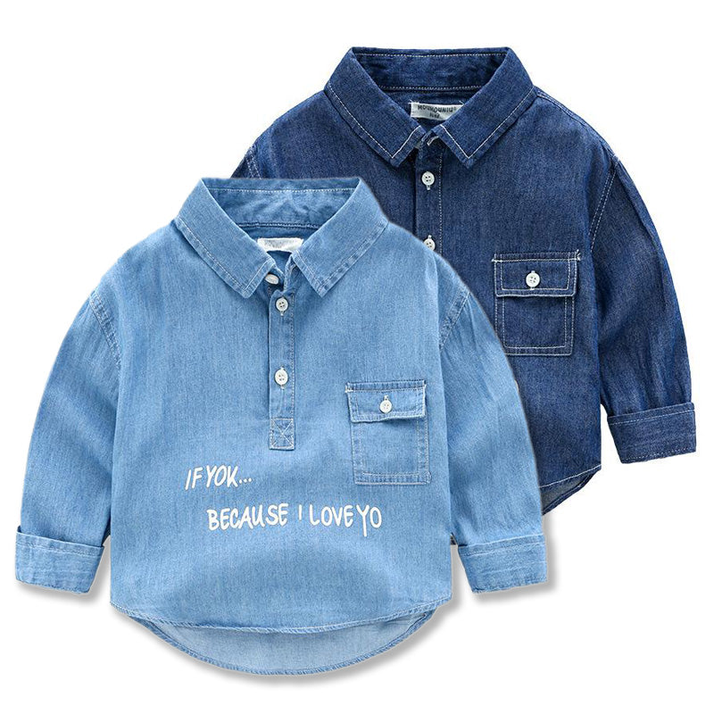 [513224] - Atasan Kemeja Panjang Anak - Motif I Love Denim