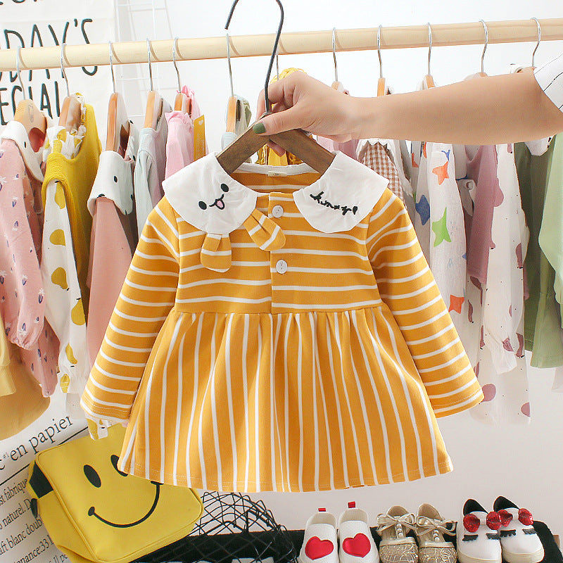 [352111-MUSTARD] - Dress Renda Anak Perempuan Kekinian - Motif Cute Face
