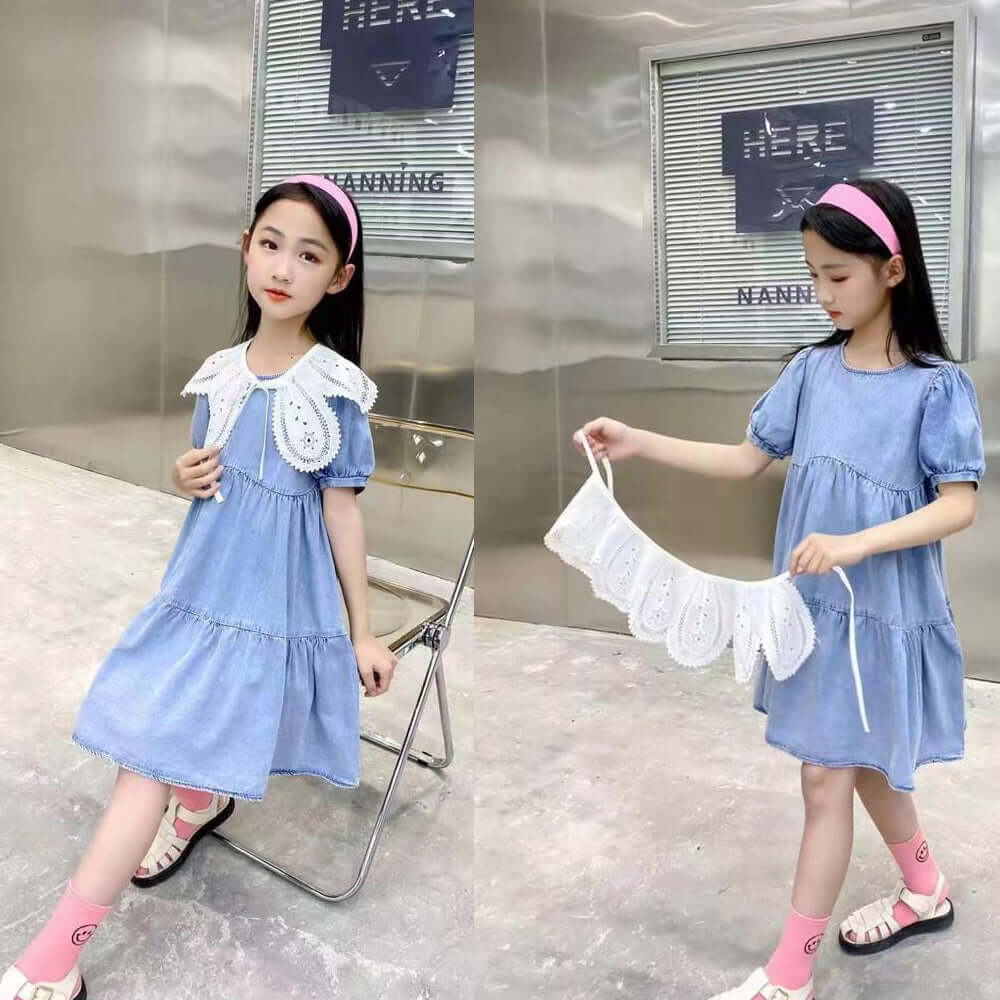 [001214] - Beautiful Dress Fashion Anak Import - Motif Lace Collar