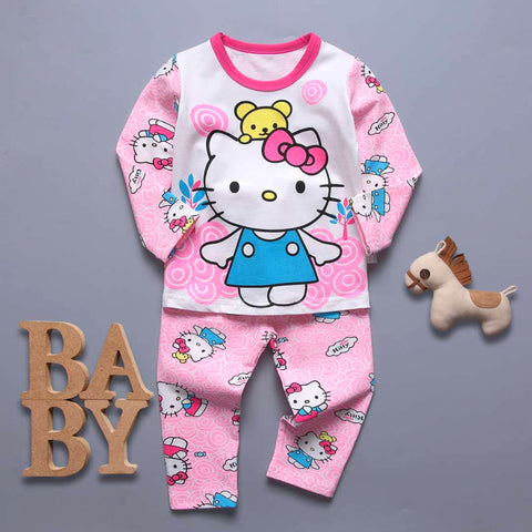 jual [225216] - Setelan Tidur / Baju Tidur / Piyama Anak Usia 9 Bln - 8 Tahun - Motif Cute Kitty 