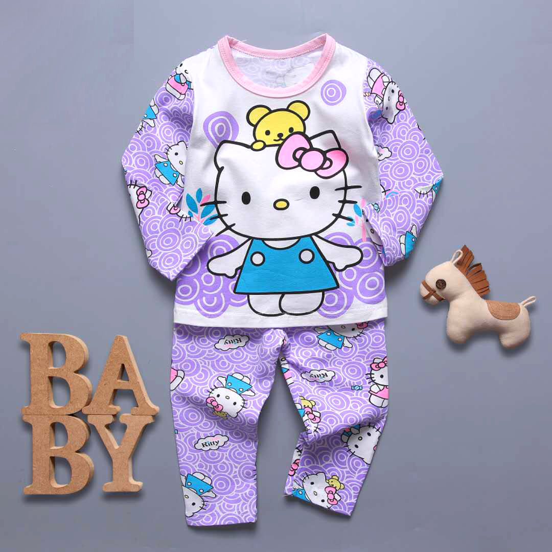 jual [225216] - Setelan Tidur / Baju Tidur / Piyama Anak Usia 9 Bln - 8 Tahun - Motif Cute Kitty 