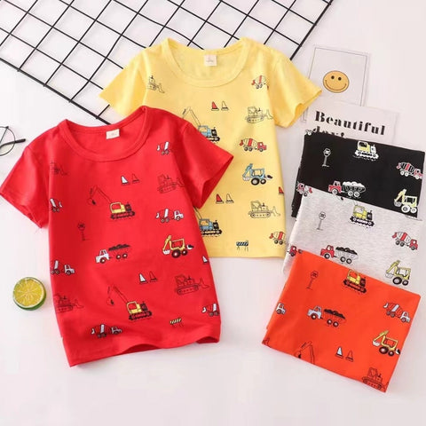 [001410] - Atasan Kaos Homewear Lengan Pendek Anak Laki-Laki - Motif Construction Vehicle
