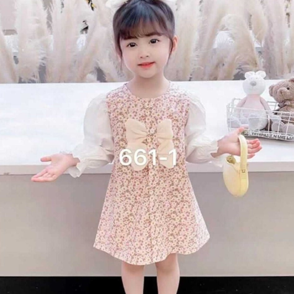 [001418] - Dress Kancing Lengan Panjang Balon Anak Perempuan - Motif Middle Flower