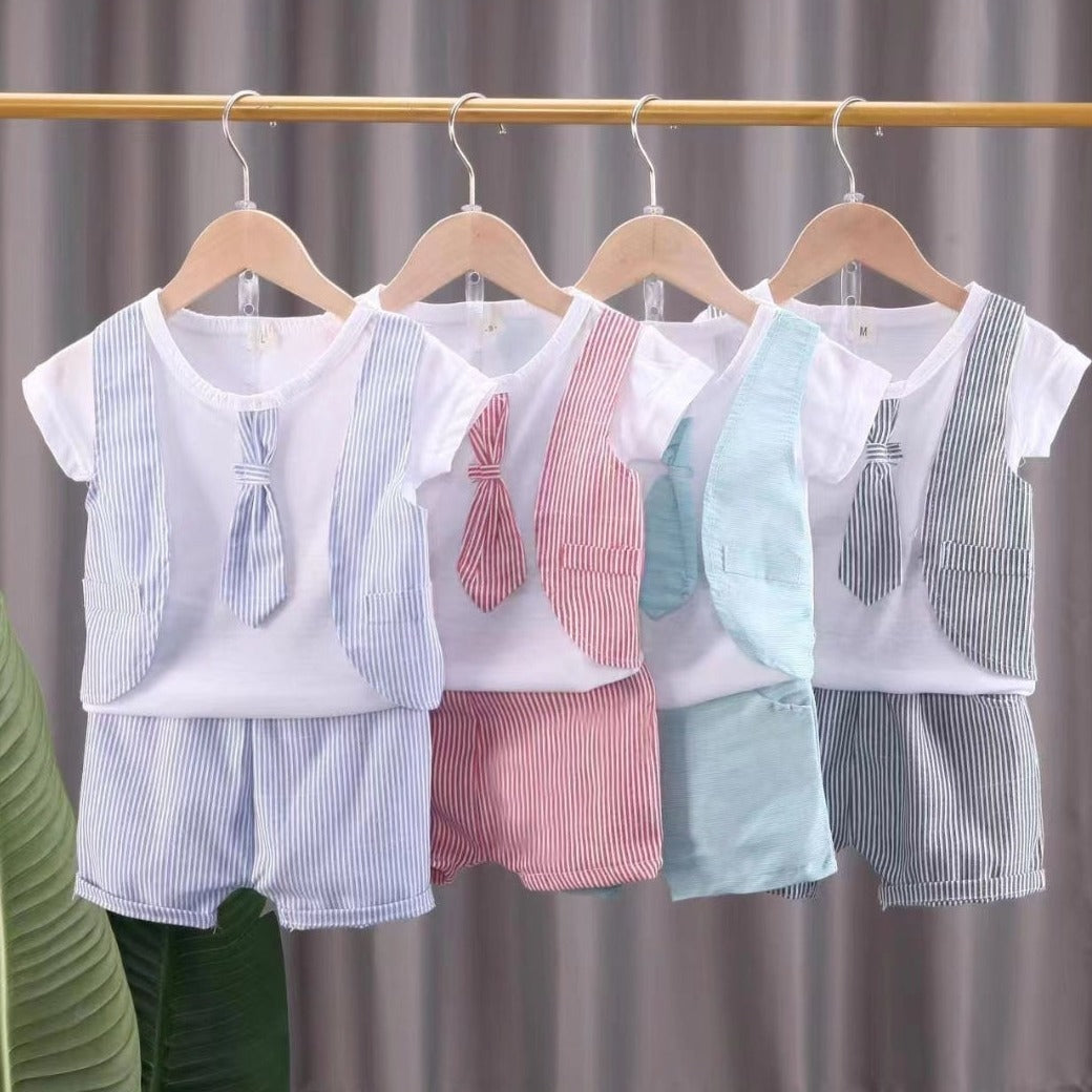 [001448] - Setelan Kaos Rompi Formal Anak Laki-Laki - Motif Thin line
