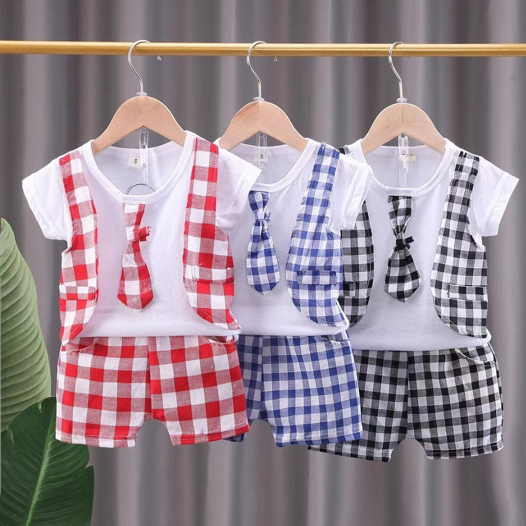 [001444] - Setelan Kaos Rompi Formal Kotak-Kotak Anak Laki-Laki - Motif Big Box