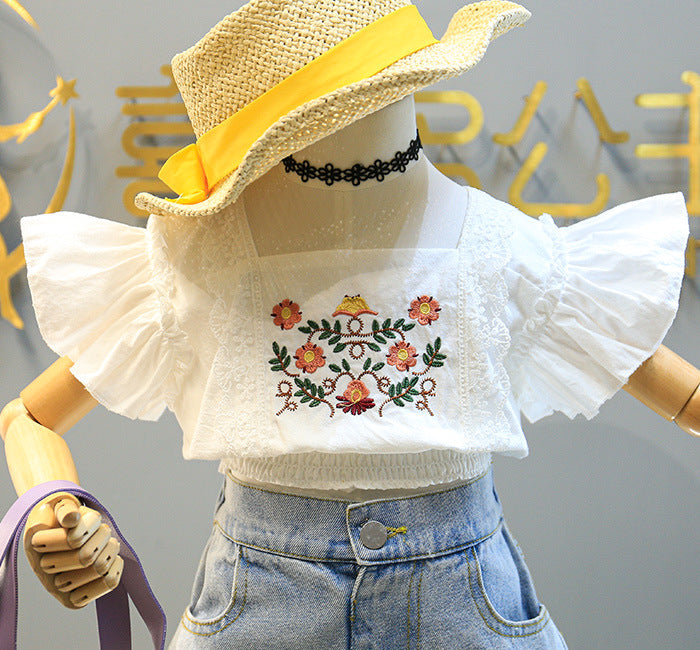 [363341] - Oneset Korea Anak Cewek Setelan Kutung Fashion Casual Anak Perempuan - Motif Beautiful Flower Bordir