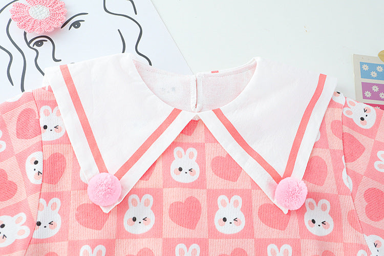 [340204] - Setelan 3D Sweater Pom Pom Celana Jogger Anak Perempuan - Motif Heart Rabbit