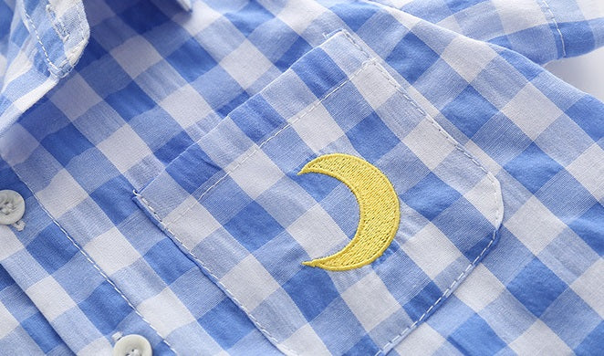 [513463] - Atasan Kemeja Anak / Baju Kemeja Import Anak - Motif Lonely Moon