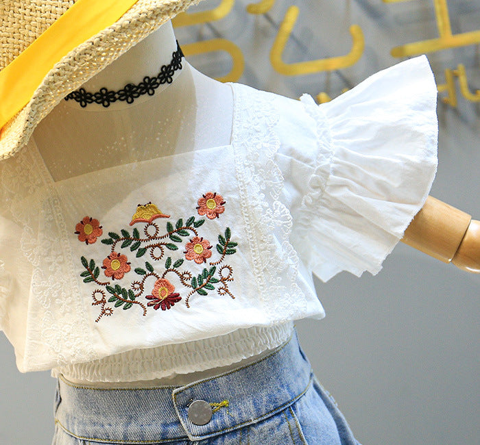 [363341] - Oneset Korea Anak Cewek Setelan Kutung Fashion Casual Anak Perempuan - Motif Beautiful Flower Bordir