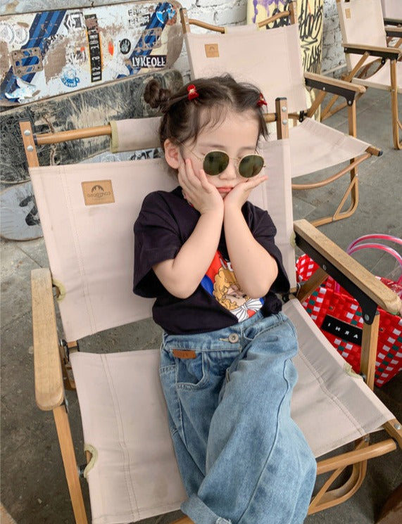 [507656] - Celana Panjang Jeans Kulot Oversize Anak Perempuan - Motif Tilt Button