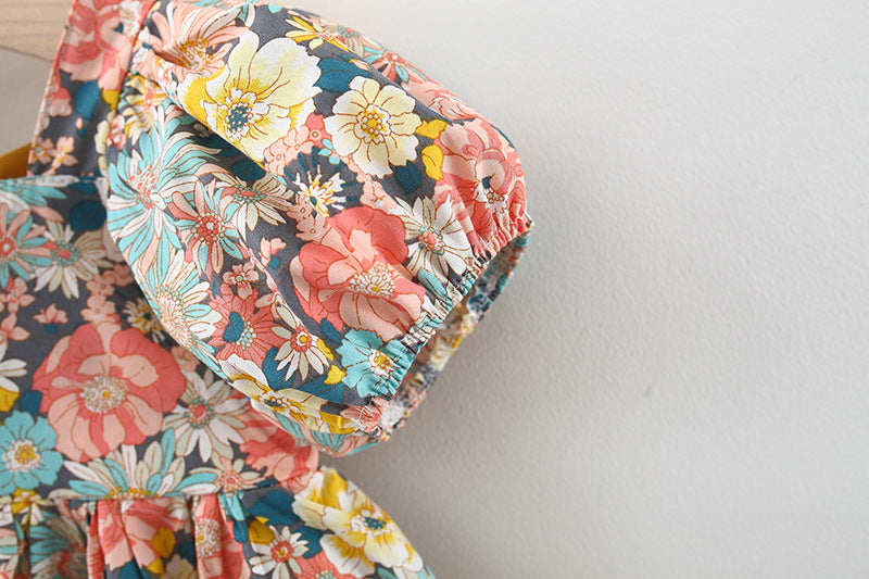 [340239] - Dress Bunga Lengan Pendek Balon Anak Perempuan - Motif Colorful Flower