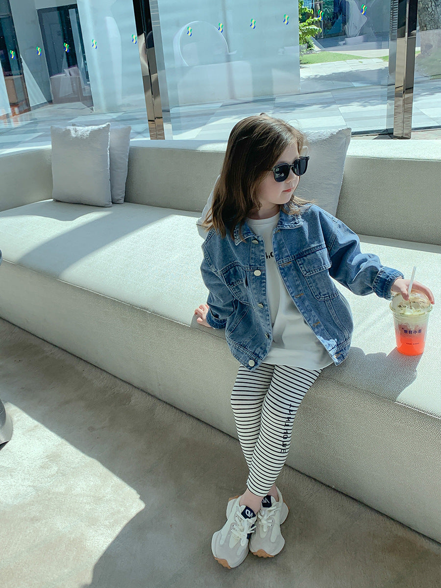 [507699] - Atasan Jaket Jeans Denim Anak Perempuan - Motif Paper Tiger