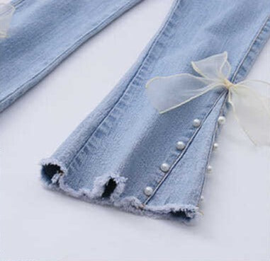 [508206] - Celana Panjang Jeans Cutbray Rawis Mutiara Anak Perempuan - Motif Little Ribbon