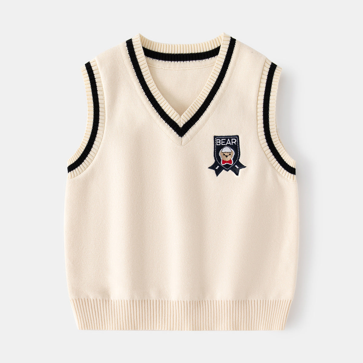 [513632] - Atasan Sweater Rompi Rajut Kutung Bordir Anak Laki-Laki - Motif Plain Bear