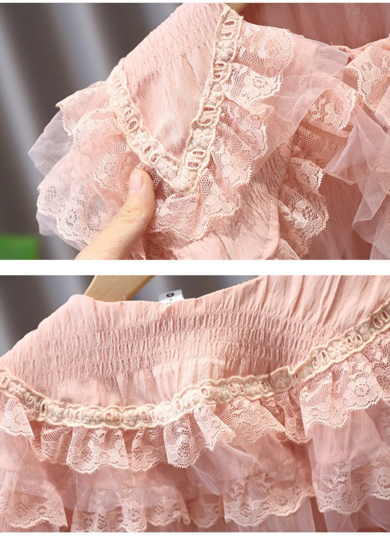 [363562] - Oneset Korea Look Setelan Blouse Ruffle Celana Panjang Jeans Anak Perempuan - Motif Smooth Waves [Baju Kain Tipis Menerawang]
