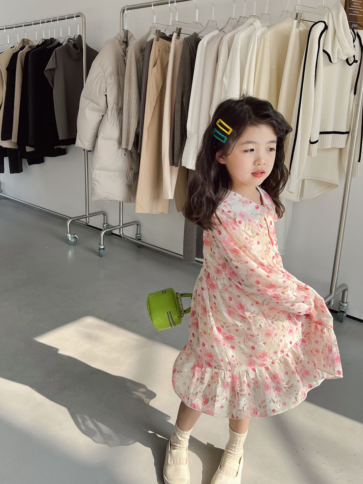 [507676] - Long Dress Lengan Panjang Anak Perempuan - Motif Faint Flower