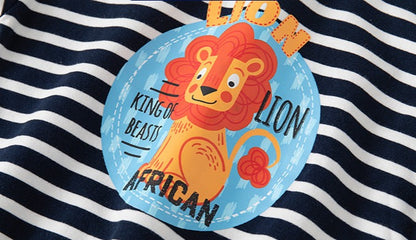 [513642] - Atasan Sweater Kerah Polo Belang-Belang Import Anak Laki-Laki - Motif Strip Lion