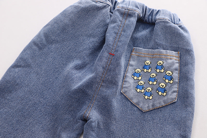 [345350] - Setelan 3 in 1 Jaket Baseball Celana Panjang Jeans Anak Laki-Laki - Motif Shawl Bear