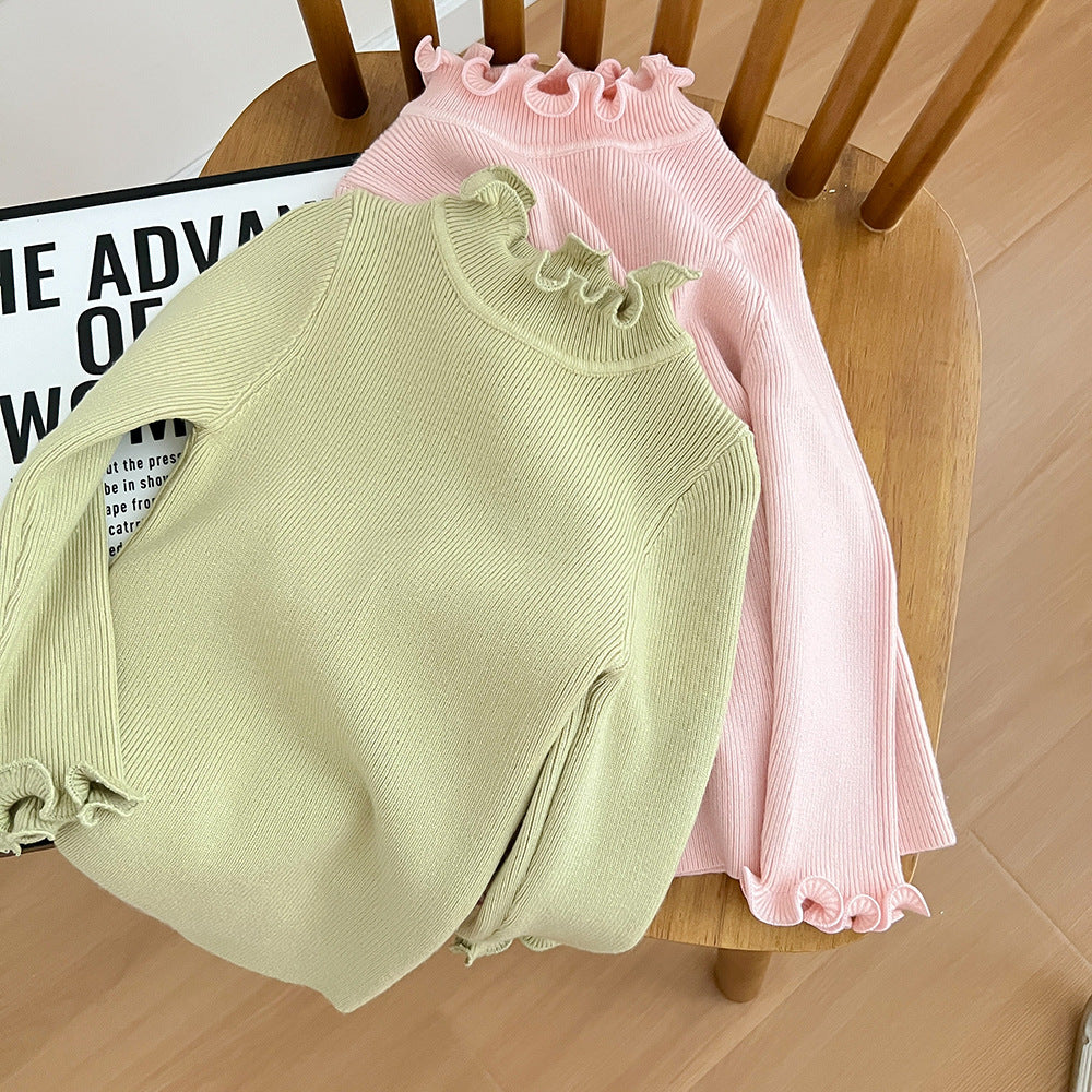 [507733] - Atasan Sweater Rajut Turtle Neck Anak Perempuan - Motif Crooked Collar