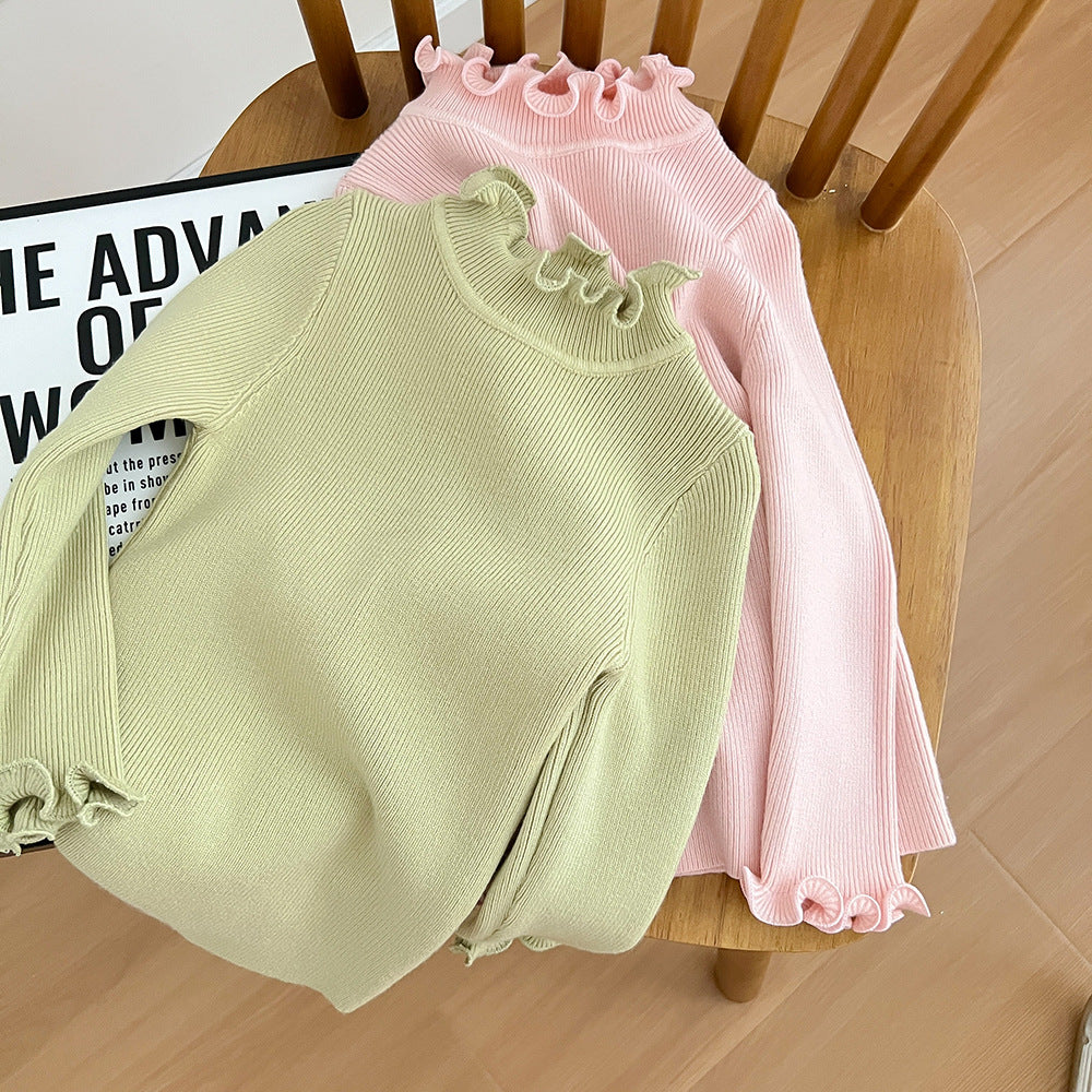 [507733] - Atasan Sweater Rajut Turtle Neck Import Anak Perempuan - Motif Crooked Collar