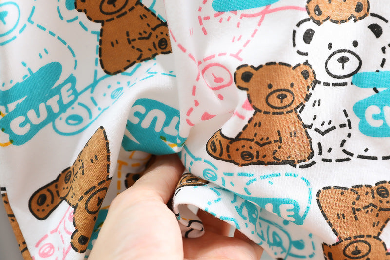 [345375] - Setelan Kaos Celana Pendek Chino Anak Laki-Laki - Motif Cute Bear