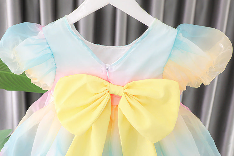 [340233] - Dress Pelangi Tutu Lengan Pendek Anak Perempuan - Motif Colorful Dew