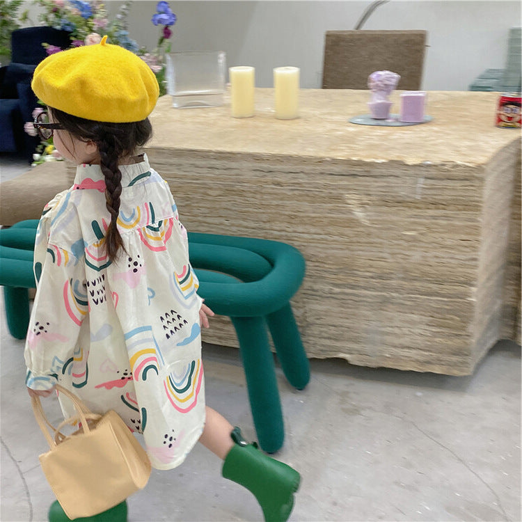 [507692] - Blouse Kemeja Oversize Anak Perempuan - Motif Cloud Rainbow