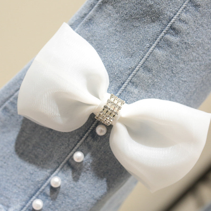 [363605] - Setelan Blouse Celana Panjang Jeans Cutbray Anak Perempuan - Motif Shoulder Lace