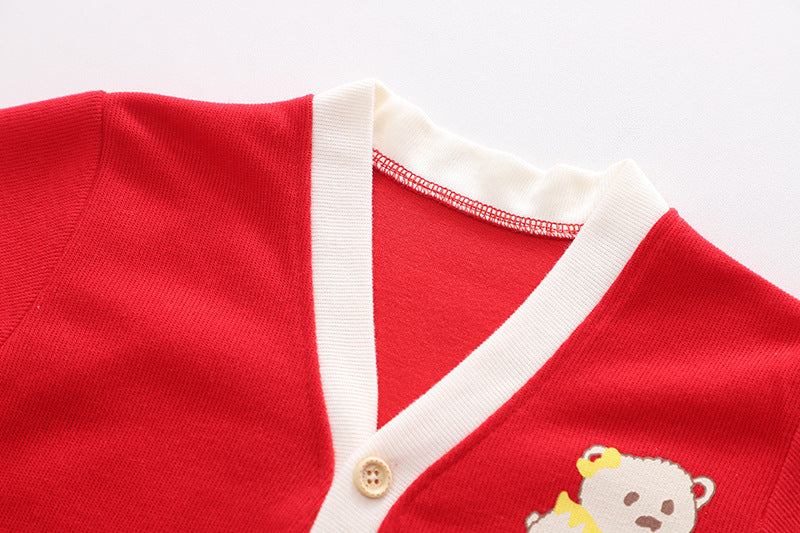 [345348] - Setelan 3 in 1 Jaket Cardigan Celana Panjang Jogger Anak Laki-Laki - Motif Sitting Bear