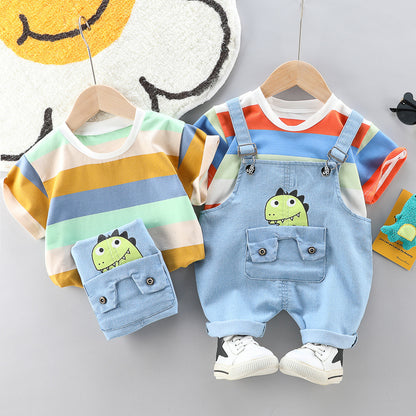 [368416] - Setelan Overall Fashion Anak - Motif Dino Pouch