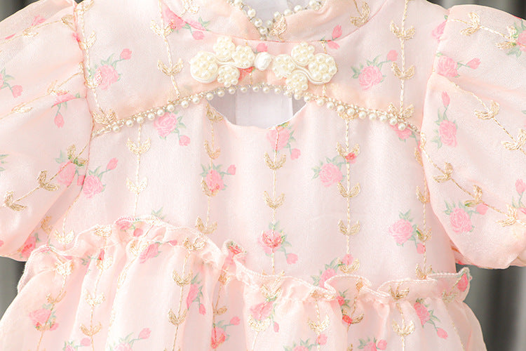 [340244] - Dress Sanghai Lengan Pendek Anak Perempuan - Motif Beauty Flower